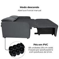 Sofa Cama 2 Lugares 138 Cm Amora New Veludo E425 Cinza Milani Store Cinza - 7