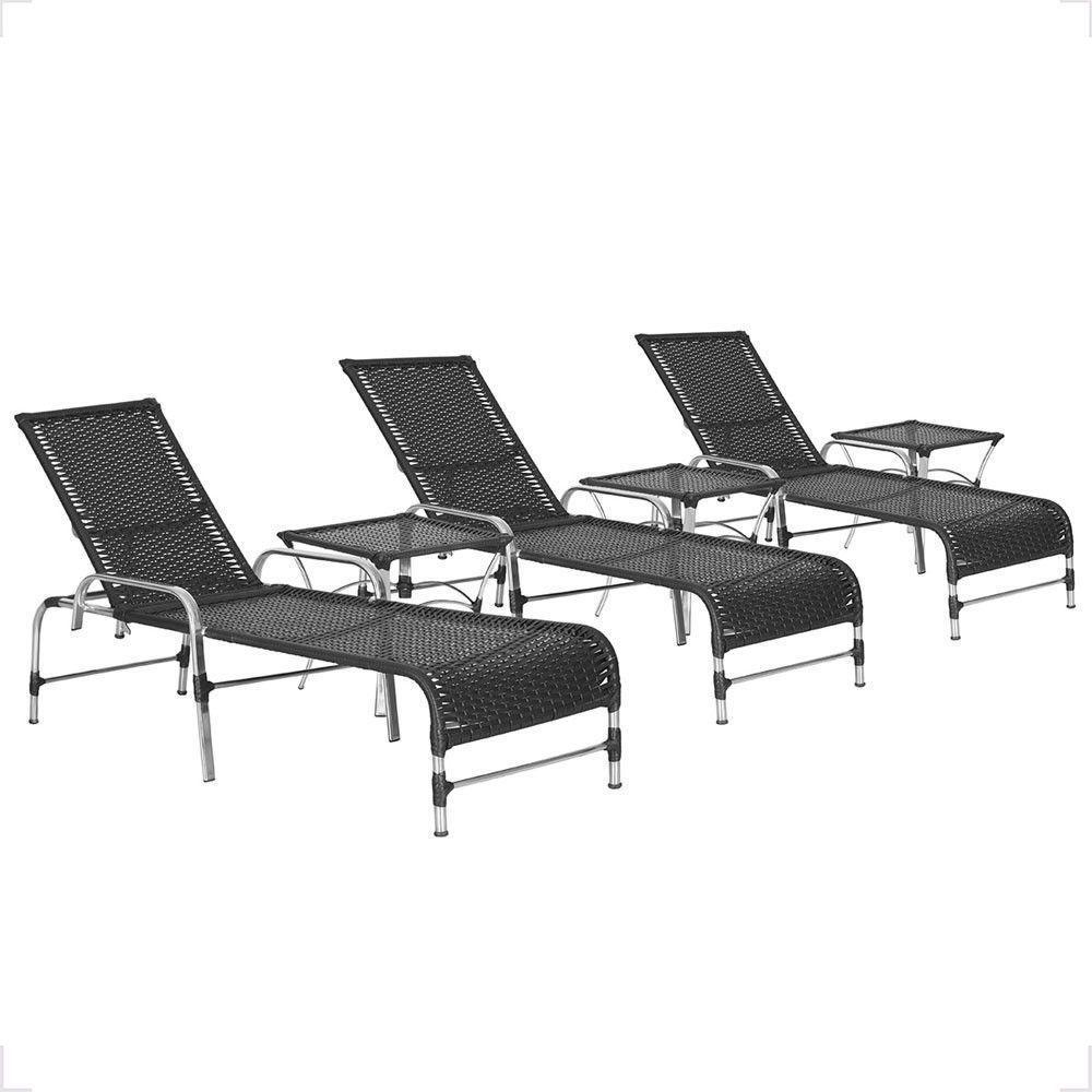 3 Espreguiçadeira Catar E 3 Mesa Garden Alumínio E Fibra Preto - 1
