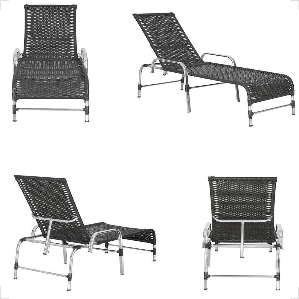 3 Espreguiçadeira Catar E 3 Mesa Garden Alumínio E Fibra Preto - 5