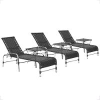 3 Espreguiçadeira Catar E 3 Mesa Garden Alumínio E Fibra Preto - 1