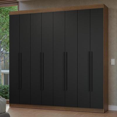 Guarda Roupa Casal Netuno 8 Portas Batentes 4 Gavetas Rustic-Preto-Preto Madesa