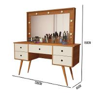 Penteadeira Camarim Com Led Espelho Bancada De Maquiagem Pé Madeira Retrô 5 Gaveta Nature / Offwhite - 3