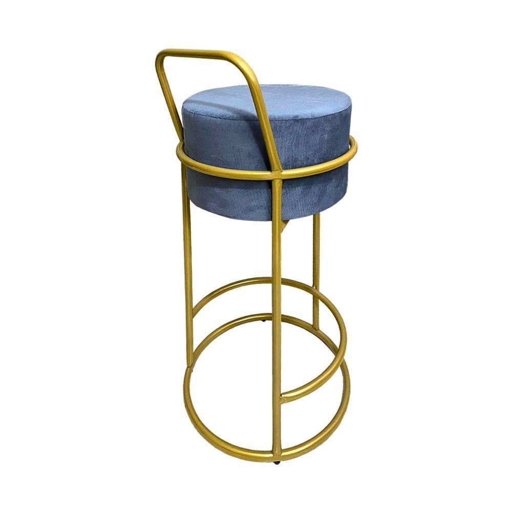 Kit 3 Banquetas Alta Redonda Base Dourada Veludo - Cinza - 3