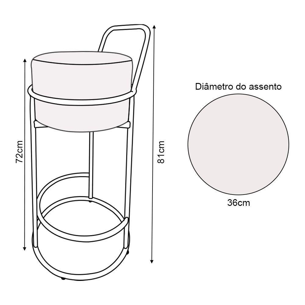 Kit 3 Banquetas Alta Redonda Base Dourada Veludo - Cinza - 4