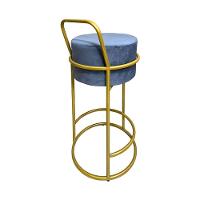 Kit 3 Banquetas Alta Redonda Base Dourada Veludo - Cinza - 3