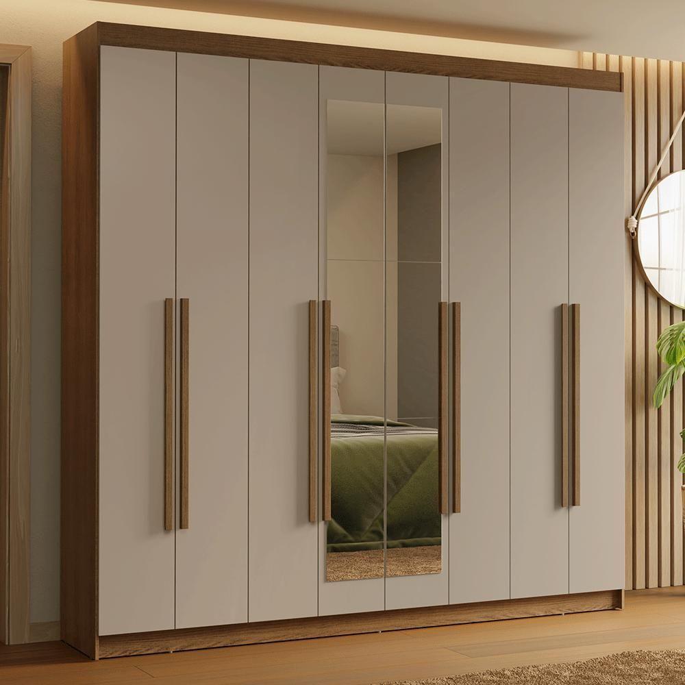 Guarda-roupa Casal 8 Portas Batentes Com Espelho Saturno Madesa Rustic/crema - 1