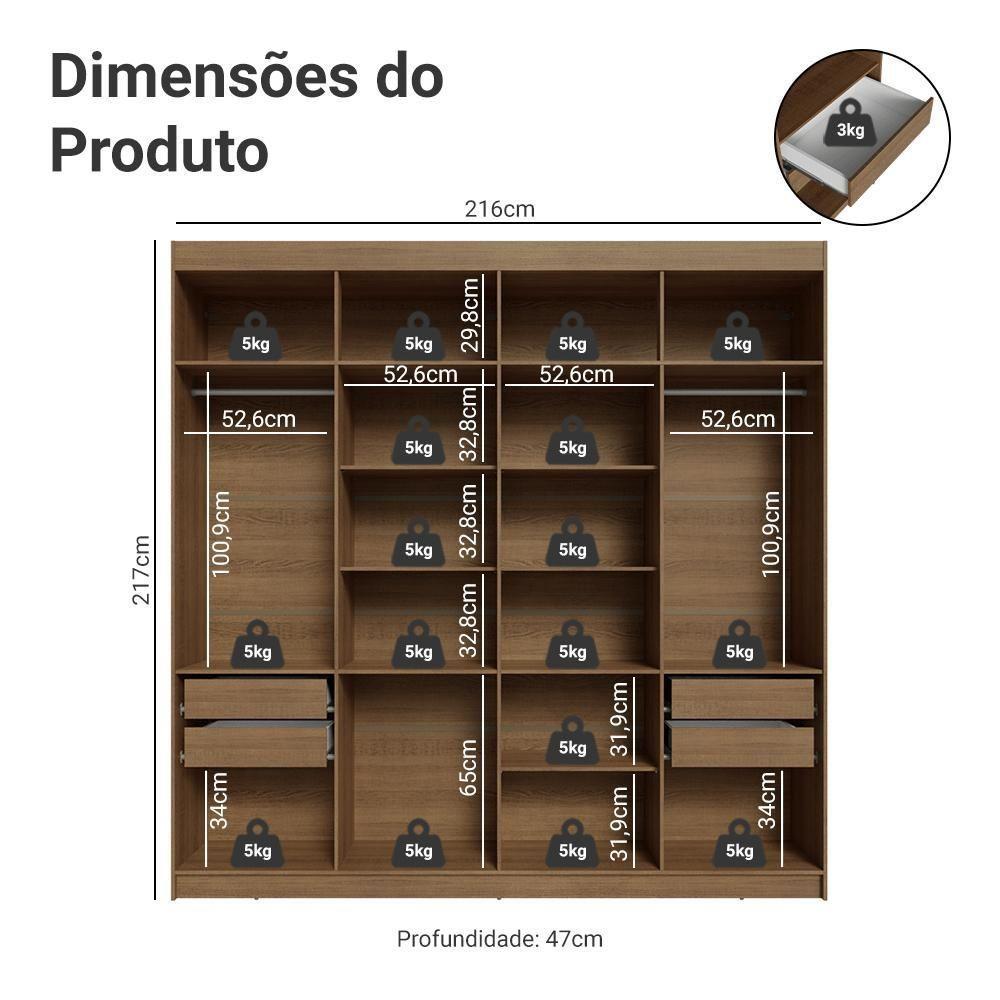 Guarda-roupa Casal 8 Portas Batentes Com Espelho Saturno Madesa Rustic/crema - 3