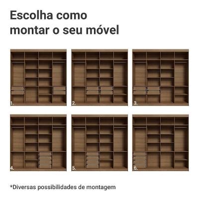 Guarda Roupa Casal Saturno 8 Portas Batentes Rustic-Crema com Espelho