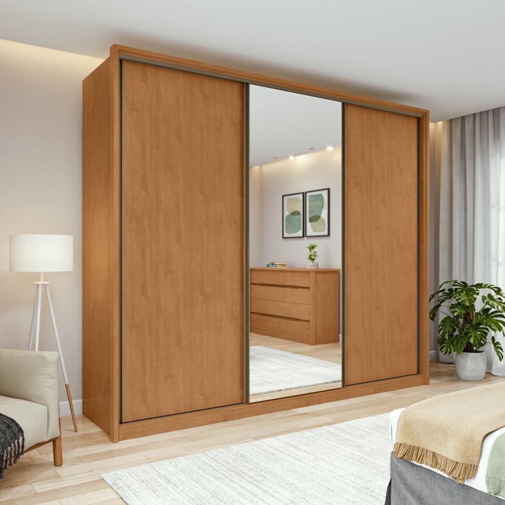 Guarda-roupa Casal 100% Mdf 3 Portas 6 Gavetas Vitta 2,70 Glass Amendoa/off White - 1