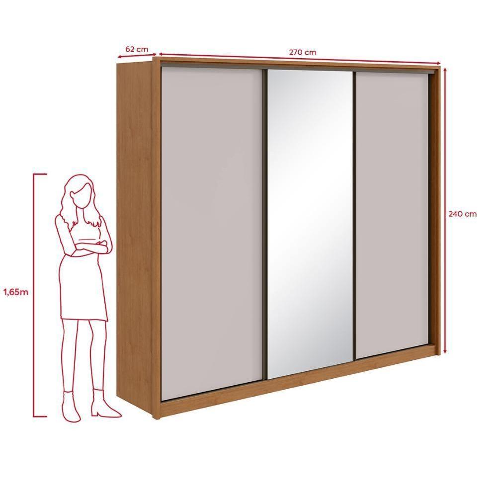 Guarda-roupa Casal 100% Mdf 3 Portas 6 Gavetas Vitta 2,70 Glass Amendoa/off White - 3
