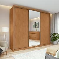 Guarda-roupa Casal 100% Mdf 3 Portas 6 Gavetas Vitta 2,70 Glass Amendoa/off White - 1