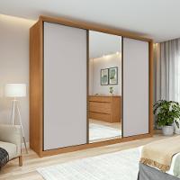 Guarda-roupa Casal 100% Mdf 3 Portas 6 Gavetas Vitta 2,70 Glass Amendoa/off White - 2