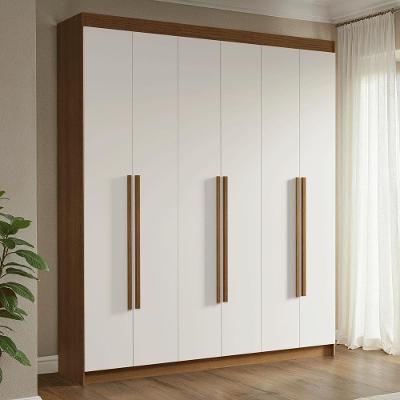 Guarda Roupa Casal Venus 6 Portas Batentes 4 Gavetas Rustic-Branco-Rustic Madesa
