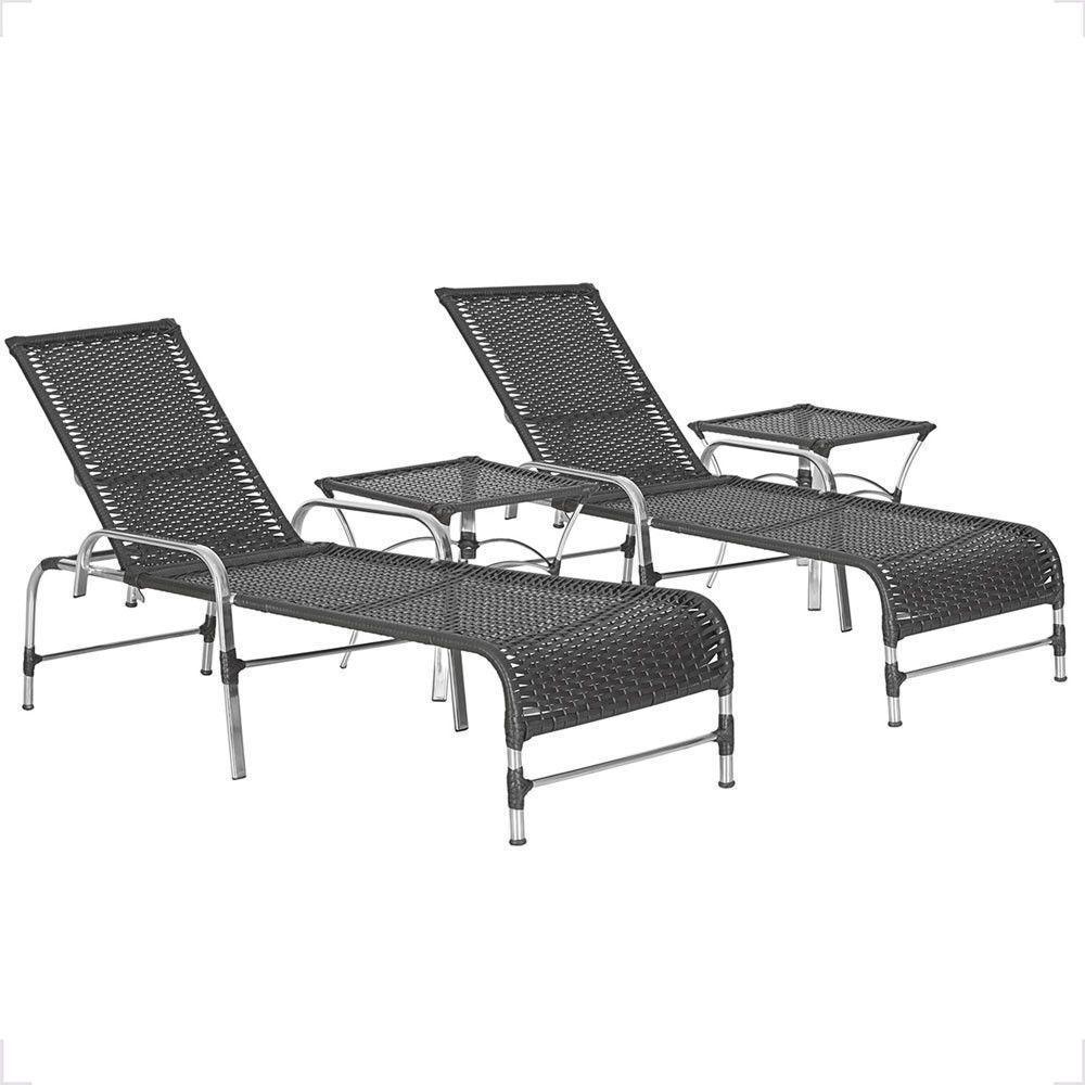 2 Espreguiçadeira Catar E 2 Mesa Garden Alumínio E Fibra Preto - 1