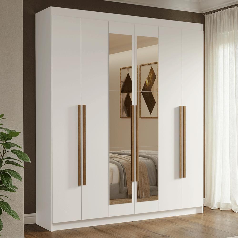 Guarda-roupa Casal 6 Portas Batentes Com Espelho Venus Madesa Branco/rustic - 1