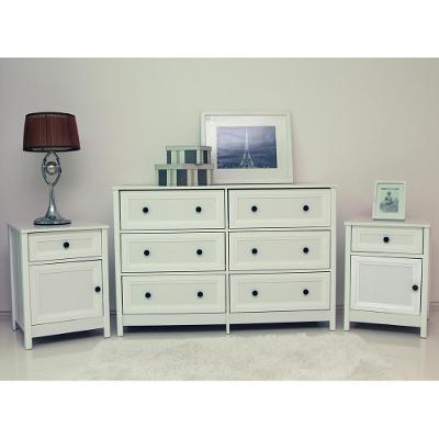 Cômoda 6 Gavetas e 2 Mesas de Cabeceira Dm-217 Dm-112 em MDF com Puxador Metálico Branco