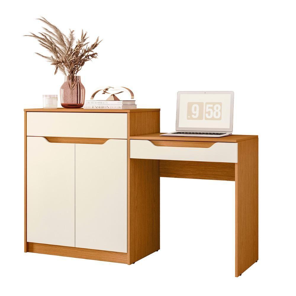 Escrivaninha Penteadeira Trend Com 2 Portas E 1 Gaveta Cinamomo/Off White - 2