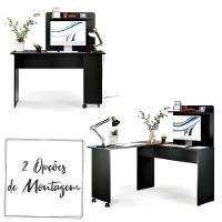 Escrivaninha Em L 2 Em 1 Com Rodízios E Prateleira Preto - 3