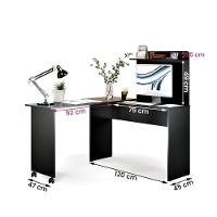 Escrivaninha Em L 2 Em 1 Com Rodízios E Prateleira Preto