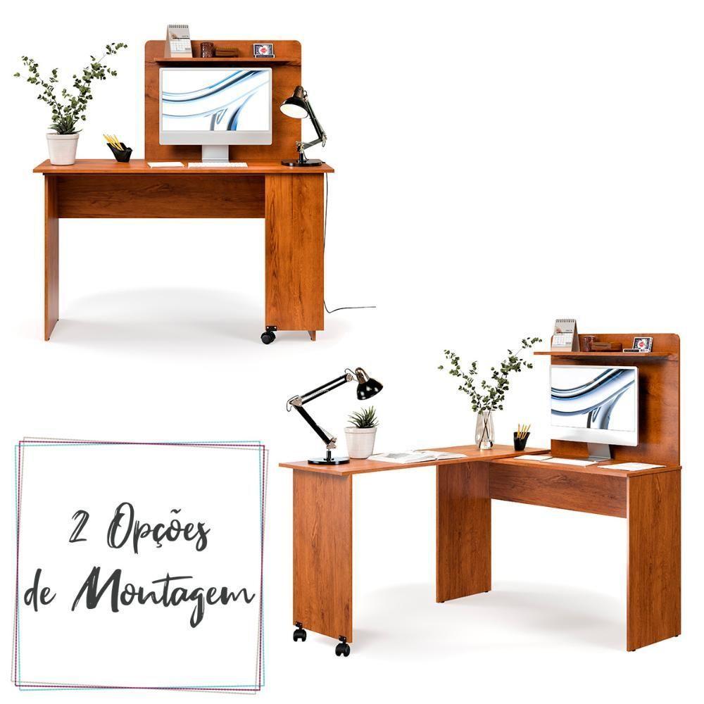 Escrivaninha Em L 2 Em 1 Com Rodízios E Prateleira Freijo - 3