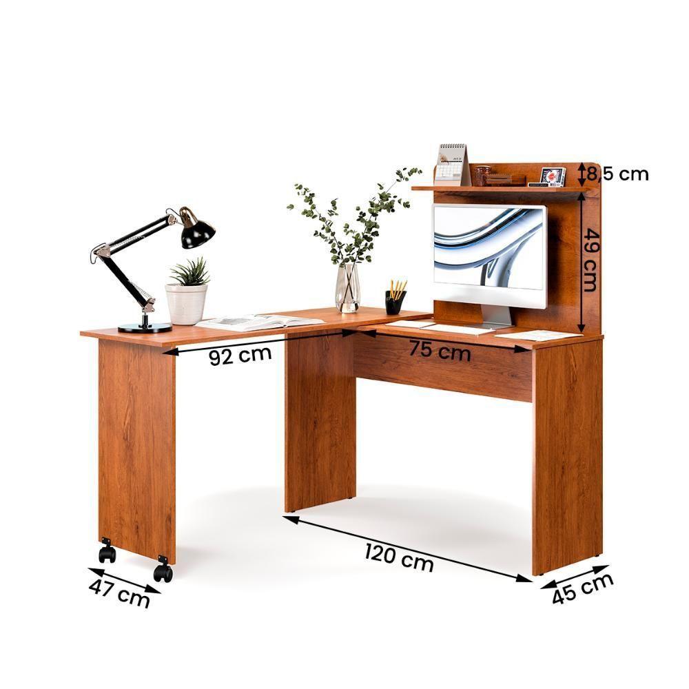 Escrivaninha Em L 2 Em 1 Com Rodízios E Prateleira Freijo - 4