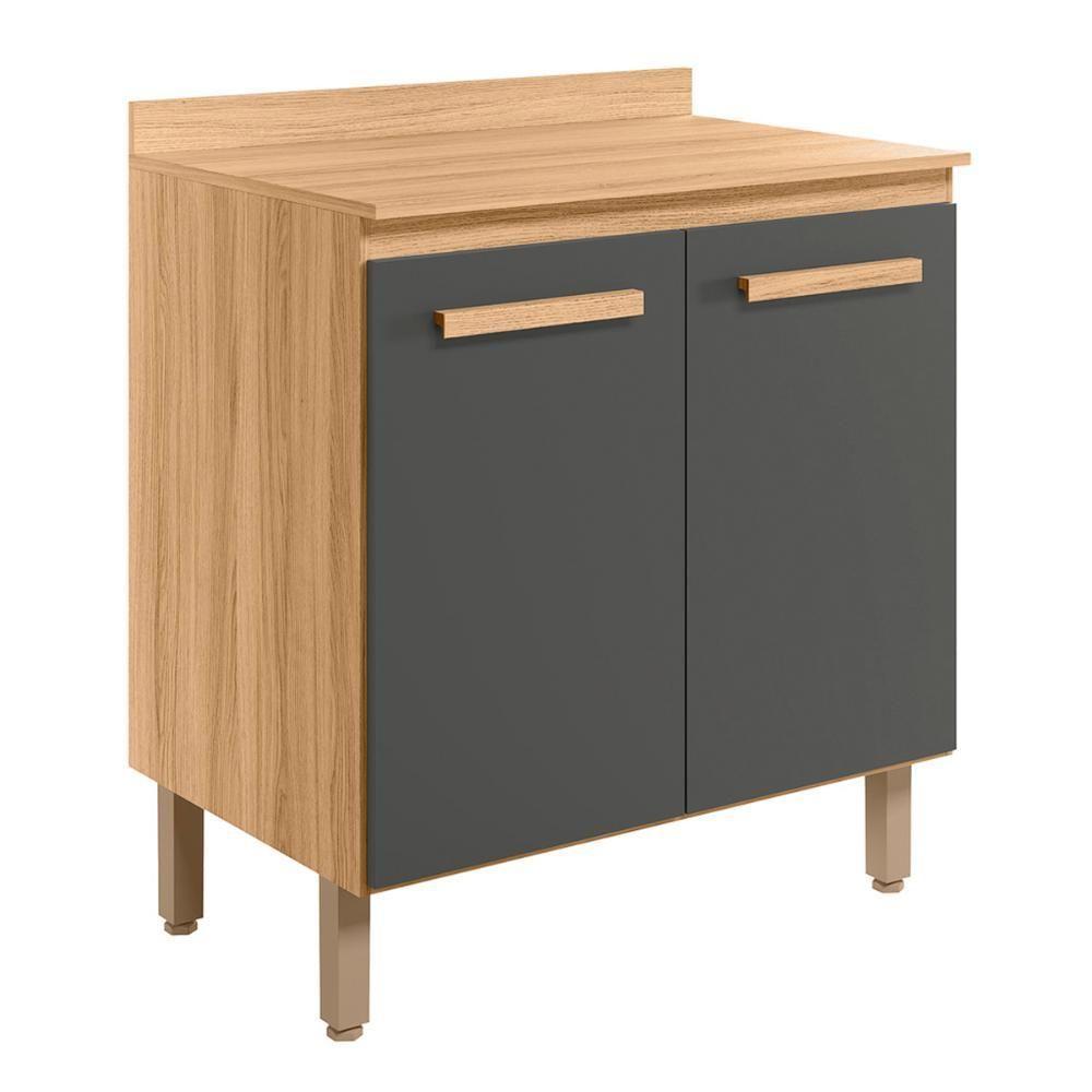 Balcão Intenza Com Tampo 80 Cm E 2 Portas Freijo/Chumbo - 1