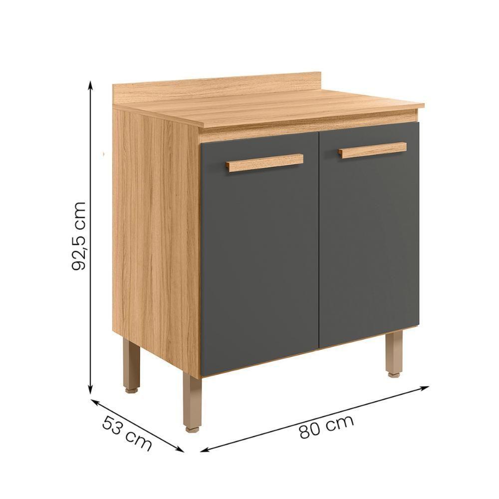 Balcão Intenza Com Tampo 80 Cm E 2 Portas Freijo/Chumbo - 3