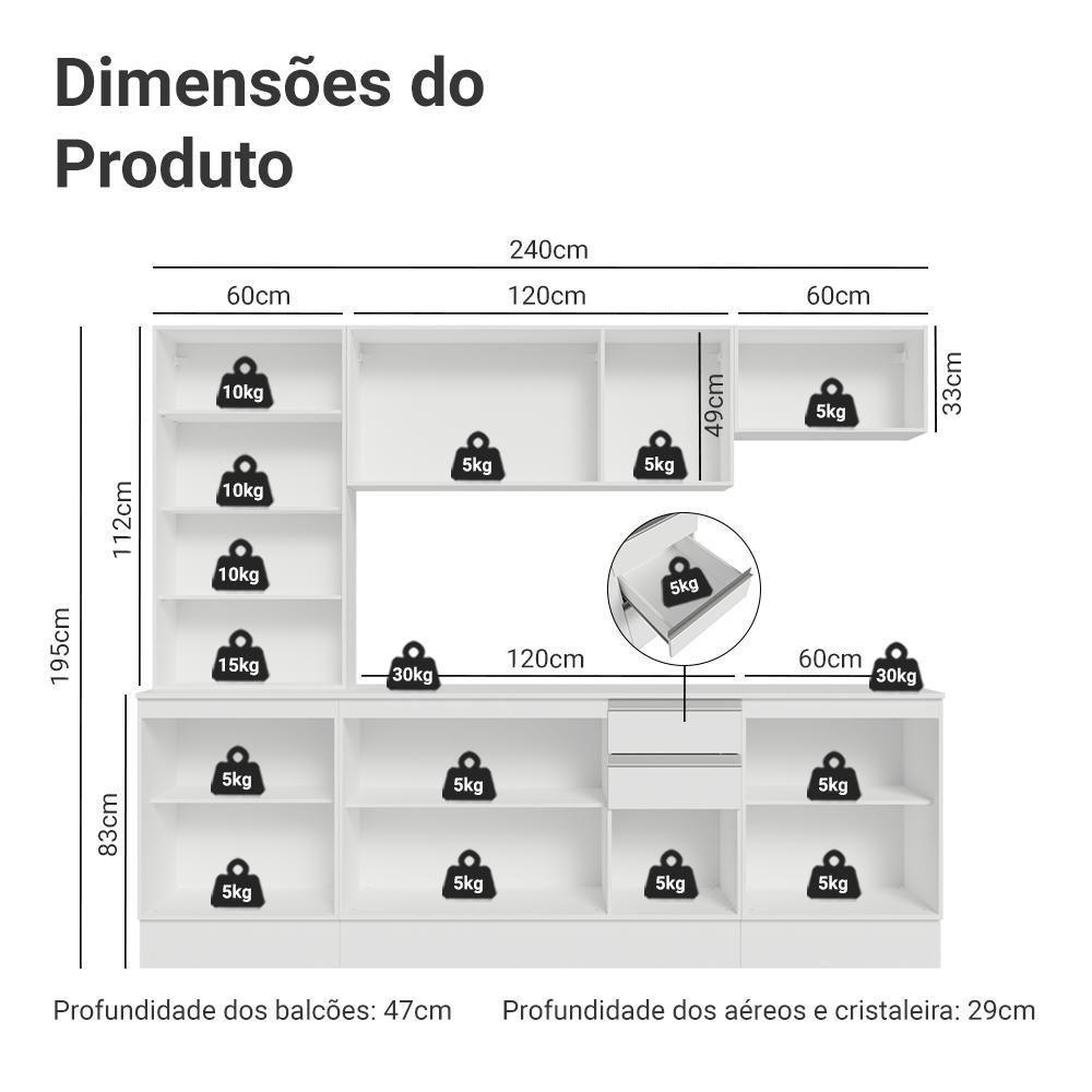 Armário De Cozinha Completa 100% Mdf 240 Cm Smart Madesa 01 Branco - 3