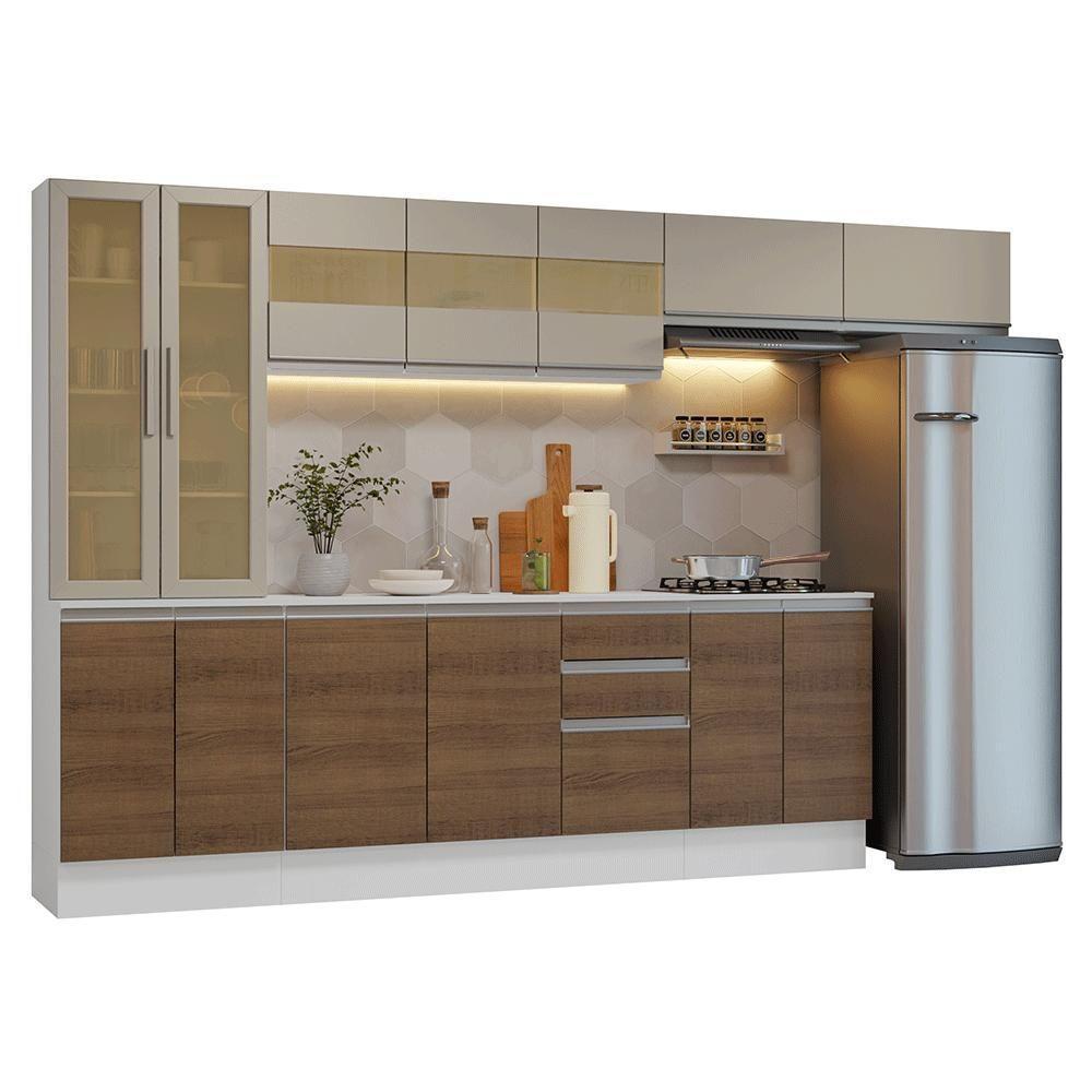 Armário De Cozinha Completa 100% Mdf 300 Cm Smart Madesa 04 Branco/rustic/crema - 2