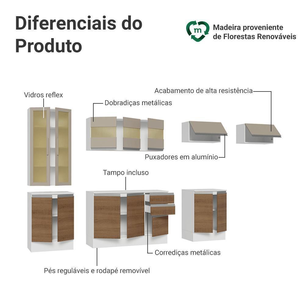 Armário De Cozinha Completa 100% Mdf 300 Cm Smart Madesa 04 Branco/rustic/crema - 4