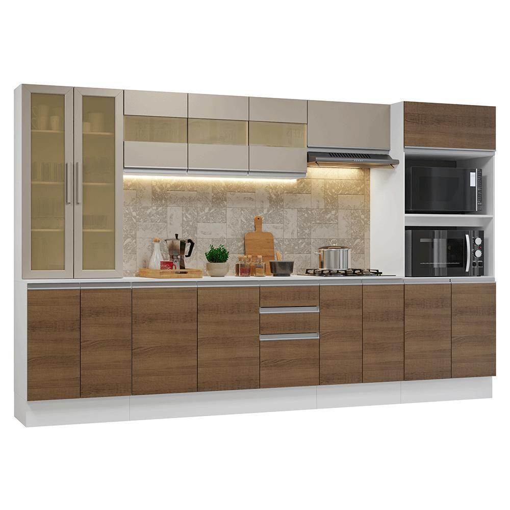 Armário De Cozinha Completa 100% Mdf 310 Cm Smart Madesa 03 Branco/rustic/crema - 2