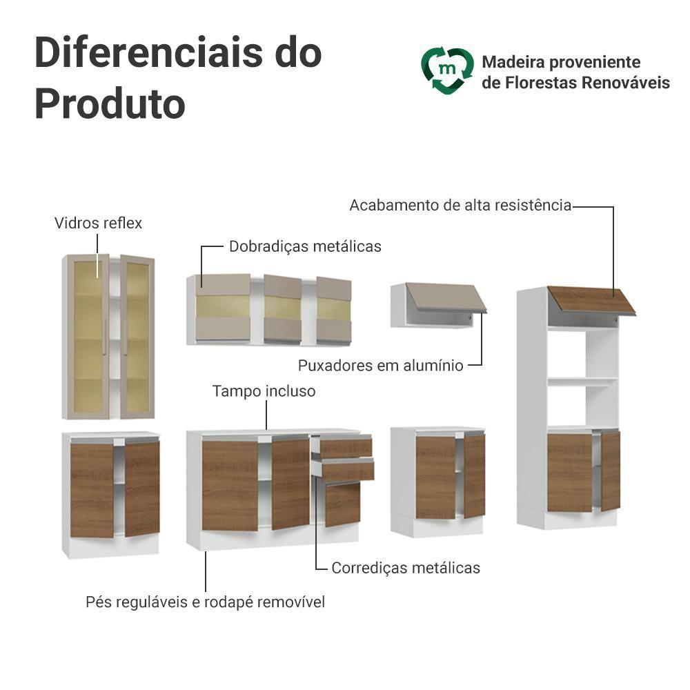 Armário De Cozinha Completa 100% Mdf 310 Cm Smart Madesa 03 Branco/rustic/crema - 4