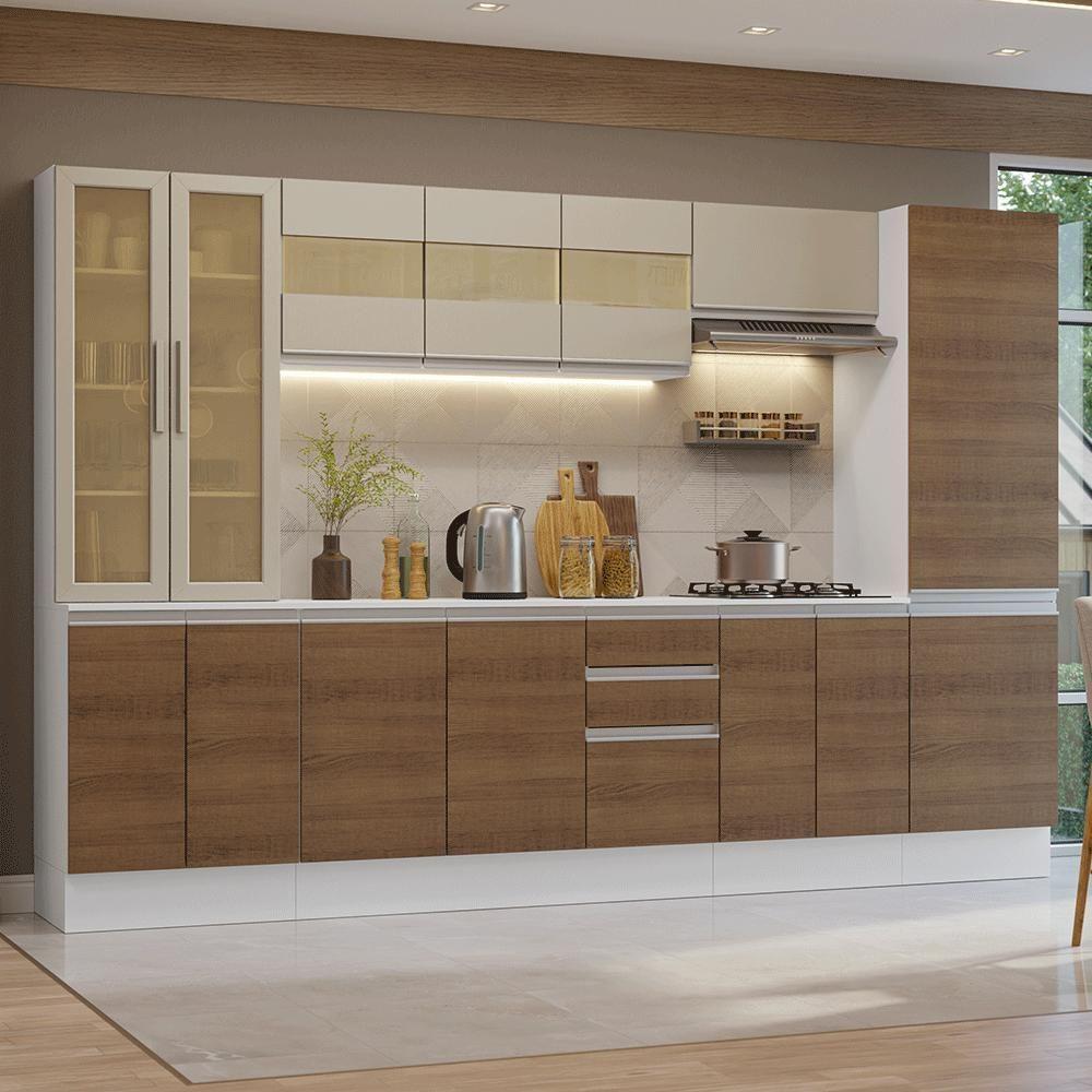 Armário De Cozinha Completa 100% Mdf 290 Cm Smart Madesa 01 Branco/rustic/crema - 1