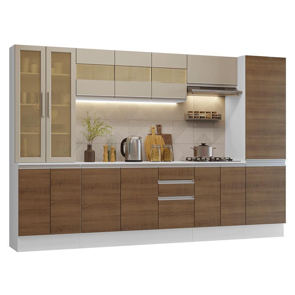 Armário De Cozinha Completa 100% Mdf 290 Cm Smart Madesa 01 Branco/rustic/crema - 2