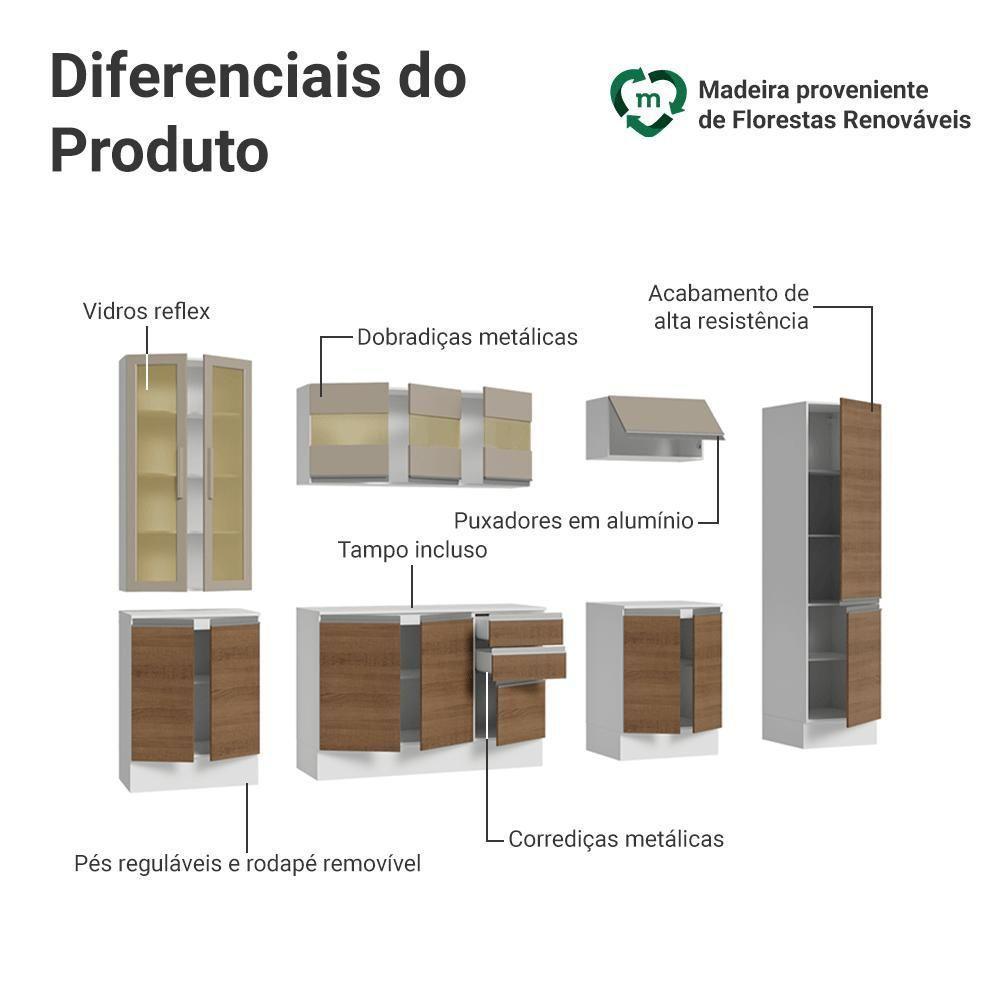 Armário De Cozinha Completa 100% Mdf 290 Cm Smart Madesa 01 Branco/rustic/crema - 4