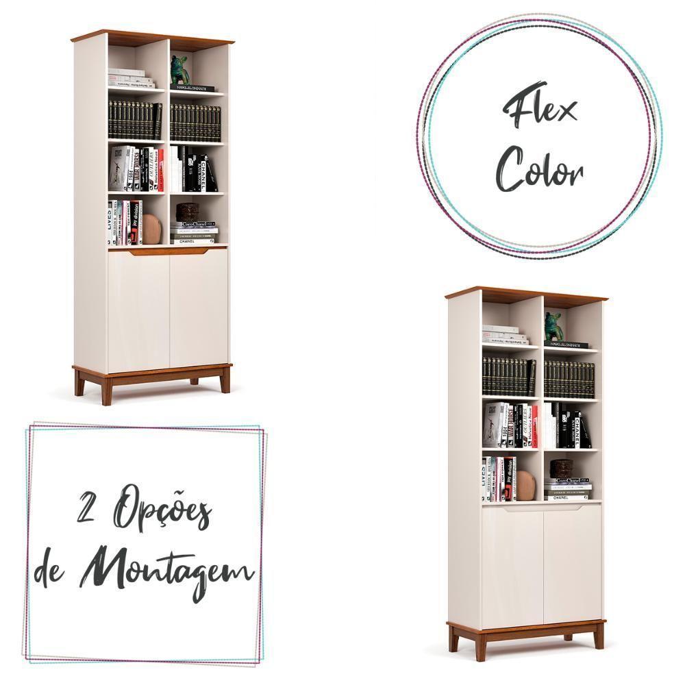 Livreiro Ej Flow 2 Portas 6 Prateleiras Com Pés Madeira Off White/Freijo - 3