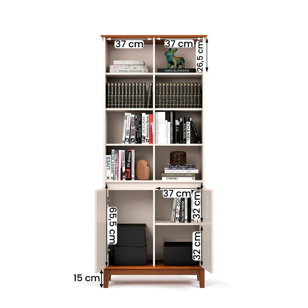 Livreiro Ej Flow 2 Portas 6 Prateleiras Com Pés Madeira Off White/Freijo - 5