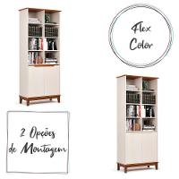 Livreiro Ej Flow 2 Portas 6 Prateleiras Com Pés Madeira Off White/Freijo - 3