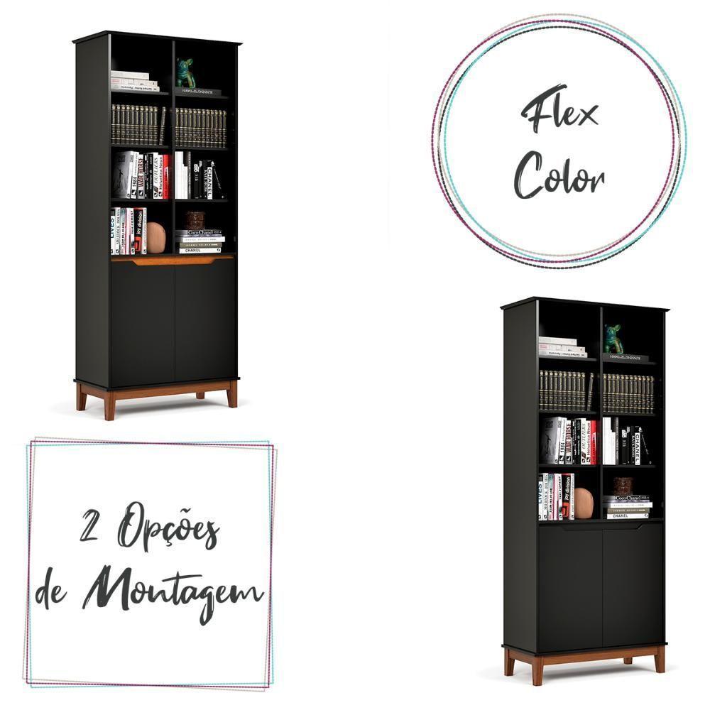 Livreiro Ej Flow 2 Portas 6 Prateleiras Com Pés Madeira Preto - 3