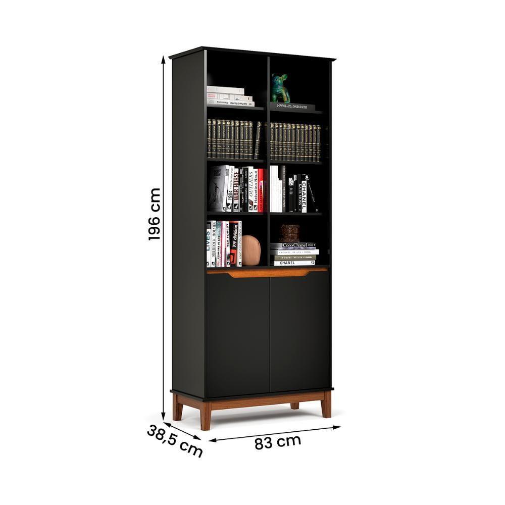 Livreiro Ej Flow 2 Portas 6 Prateleiras Com Pés Madeira Preto - 4