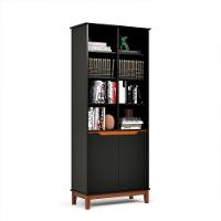 Livreiro Ej Flow 2 Portas 6 Prateleiras Com Pés Madeira Preto - 1