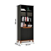 Livreiro Ej Flow 2 Portas 6 Prateleiras Com Pés Madeira Preto
