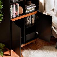 Livreiro Ej Flow 2 Portas 6 Prateleiras Com Pés Madeira Preto - 6