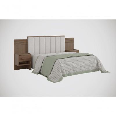 Cabeceira Para Cama Queen Size Ripada Irís Estofada Com 2 Mesas De Cabeceira D Doro Castanho/ripado