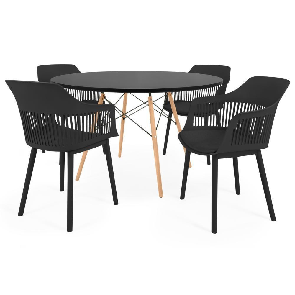 Conjunto Mesa De Jantar Redonda Eiffel Preta 120cm Com 4 Cadeiras Marcela - Preto - 1