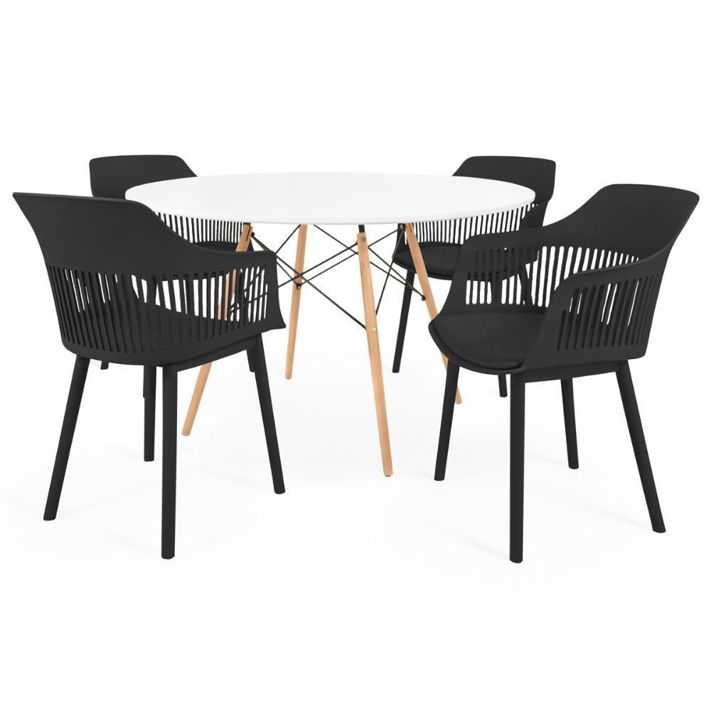 Conjunto Mesa De Jantar Redonda Eiffel Branca 120cm Com 4 Cadeiras Marcela - Preto - 1