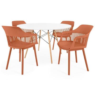Conjunto Mesa De Jantar Redonda Eiffel Branca 120cm Com 4 Cadeiras Marcela - Marrom