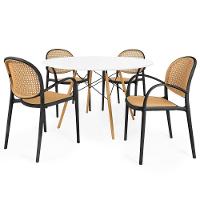 Conjunto Mesa De Jantar Redonda Eiffel Branca 120cm Com 4 Cadeiras Roma Com Braço - Preto - 1
