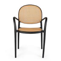Conjunto Mesa De Jantar Redonda Eiffel Branca 120cm Com 4 Cadeiras Roma Com Braço - Preto