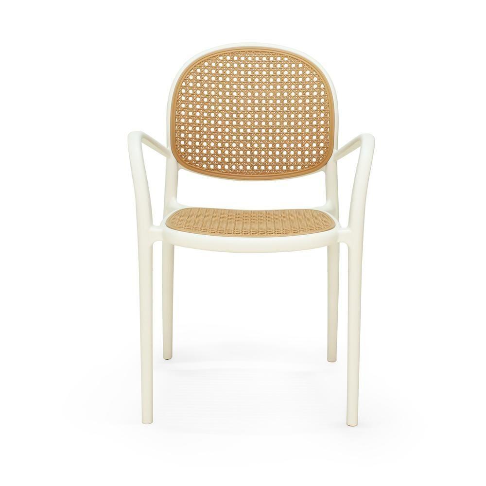 Conjunto Mesa De Jantar Redonda Eiffel Branca 120cm Com 4 Cadeiras Roma Com Braço - Bege - 4